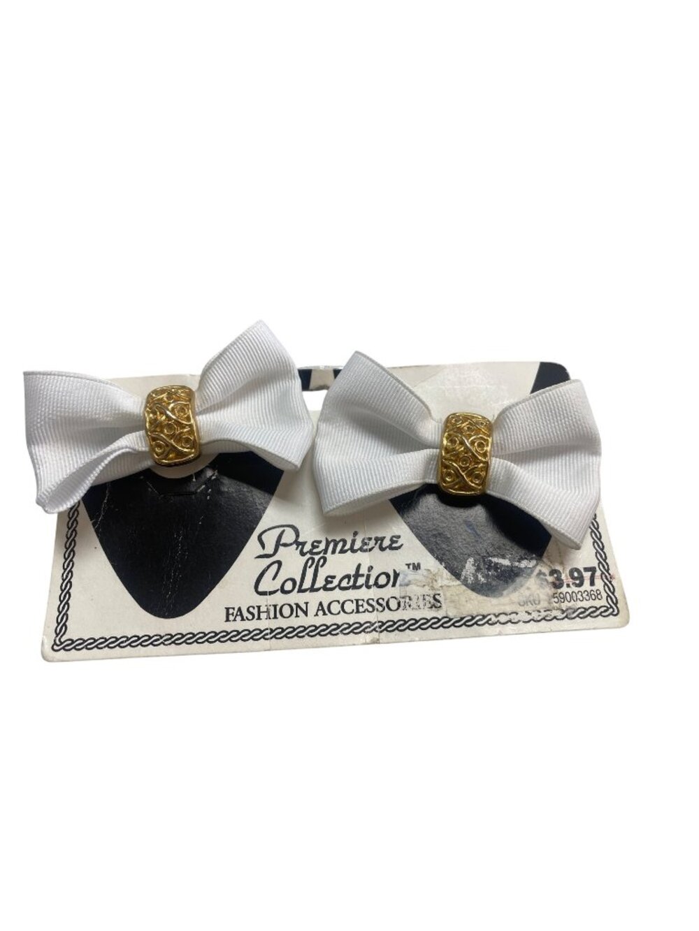 Vintage White Bow Shoe Clips With Gold Accent By Premiere Collection